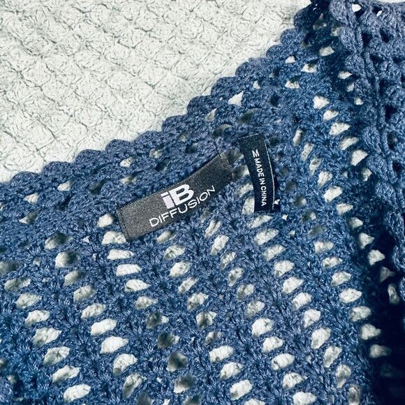 vintage iB navy crochet babydoll coquette cardigan sweater M y2k adorable - Picture 3 of 5